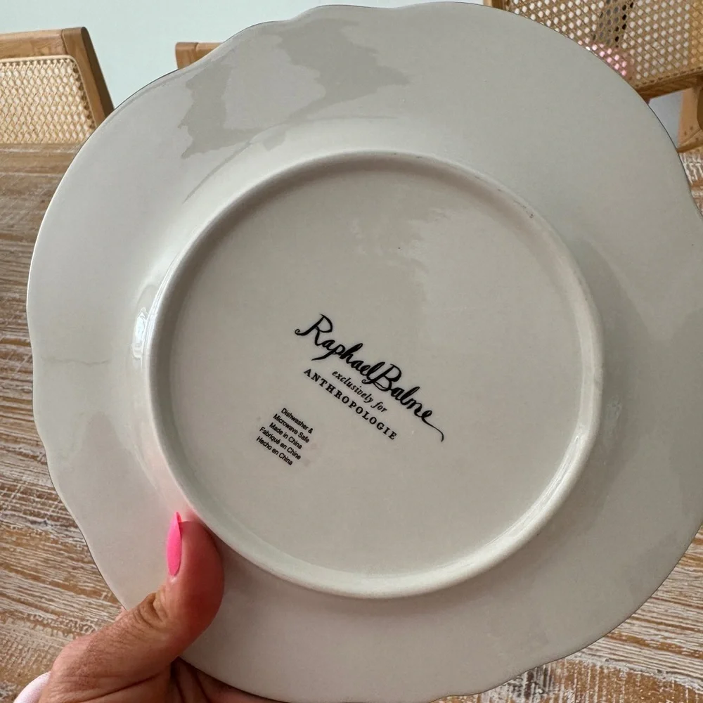 Anthropologie Pink & Green Dog Motif Dinnerware Plate